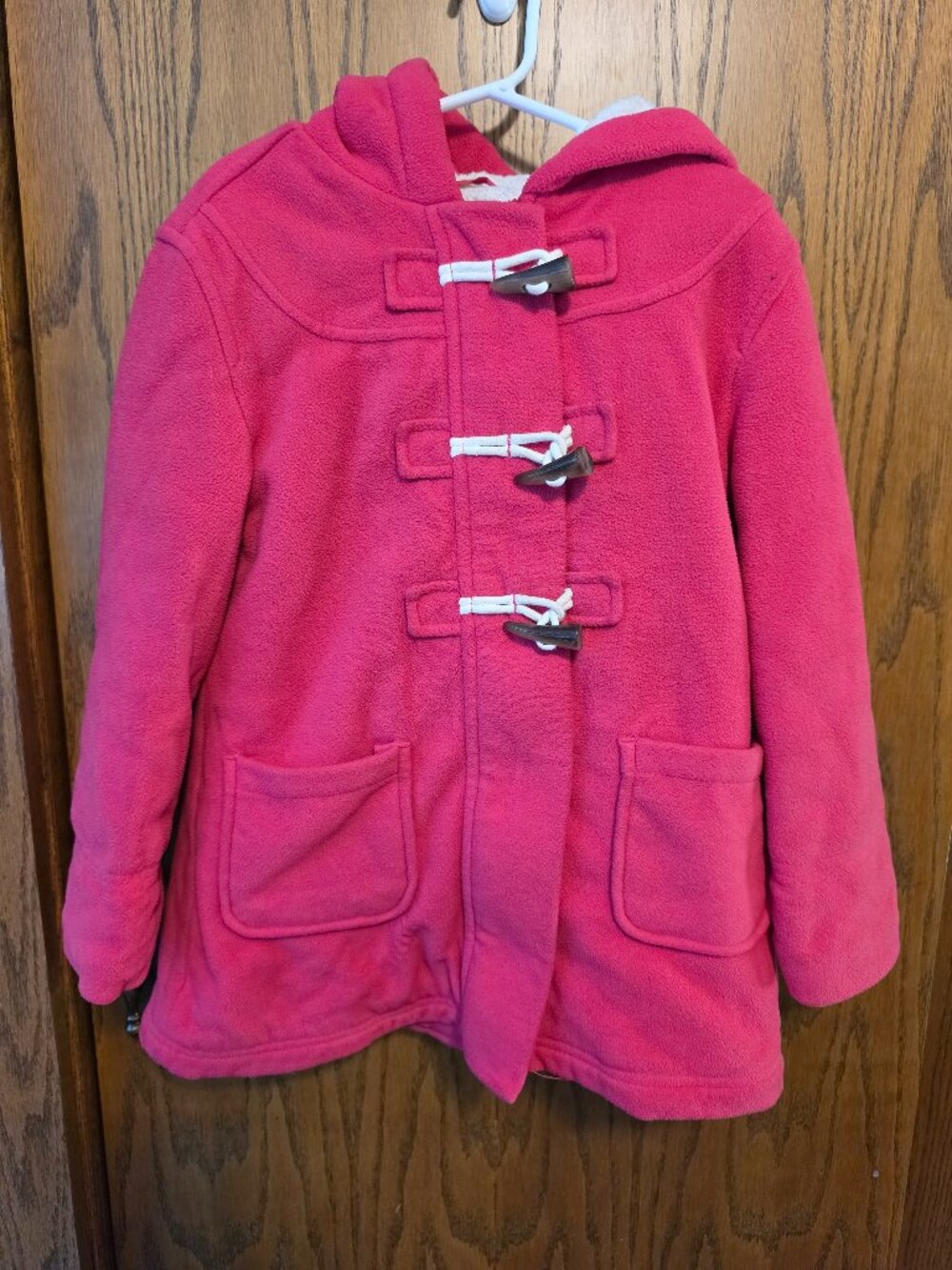 Old Navy Girls Hooded Fleece Toggle Coat Sherpa Lined Hot Pink Duffle Jacket S 6